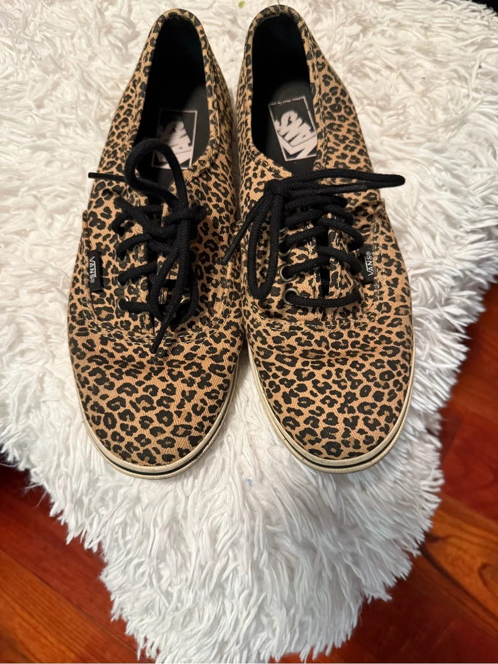 Vans Leopard Print Canvas Sneakers in Tan and Black